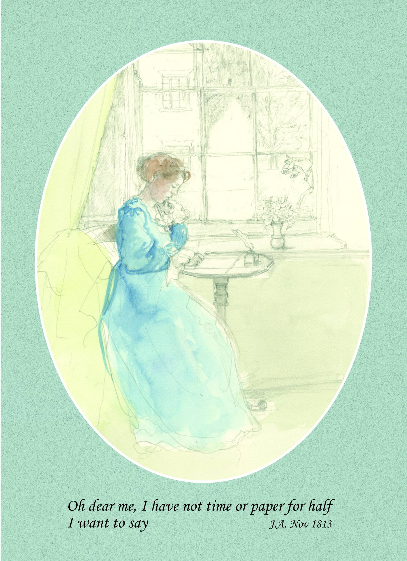 Oh dear me, I have not time or paper for half I want to say - Jane Austen card on sale at Winchester Cathedral gift shop.