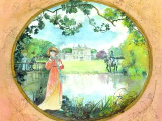 They crossed it by a simple bridge - Jane Austen card on sale at Winchester Cathedral gift shop.