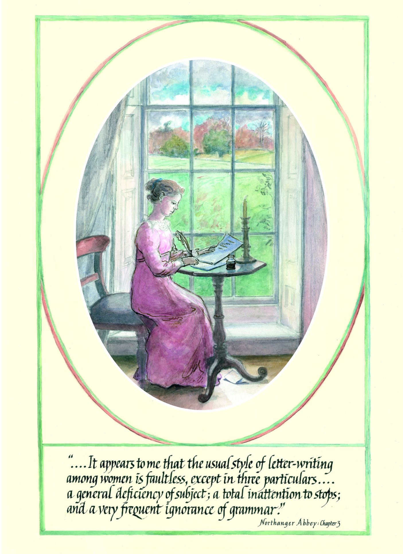 It appears to method the usual style of letter writing among women is faultless - Jane Austen card on sale at Winchester Cathedral gift shop.