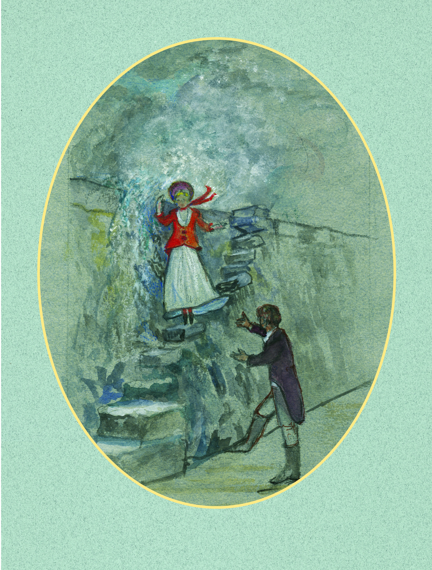 Louisa must be jumped down by Captain Wentworth  - Jane Austen card on sale at Winchester Cathedral gift shop.