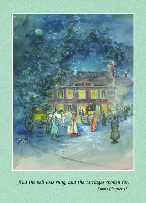 And the bell was rung and the carriages spoken for - Jane Austen card on sale at Winchester Cathedral gift shop.