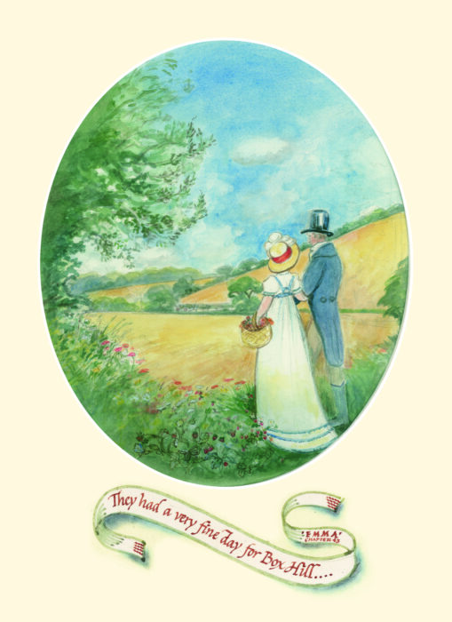 They had a very fine day for Box Hill - Jane Austen card on sale at Winchester Cathedral gift shop.
